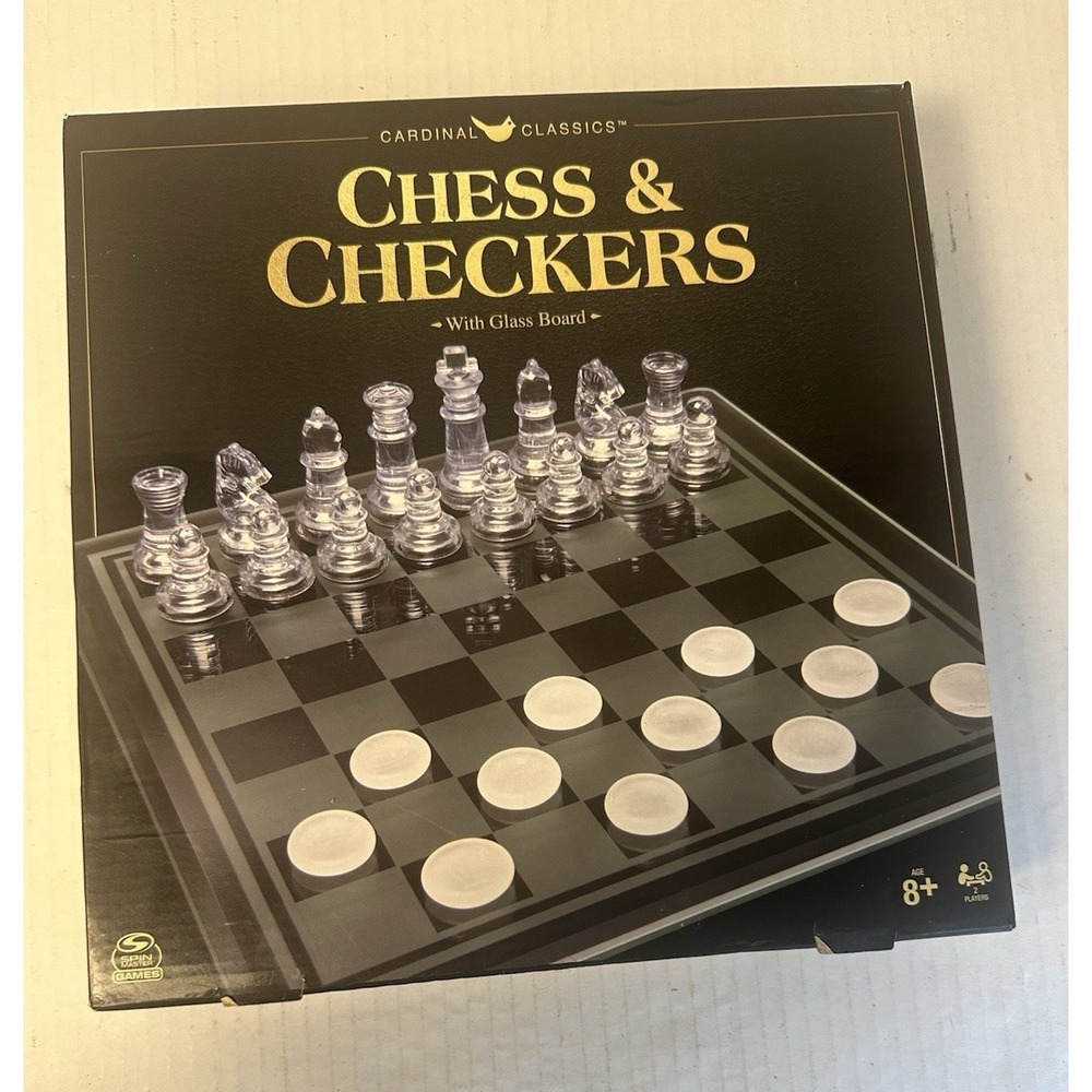 Cardinal Classics Chess & Checkers Strategy Board Game Set w/ Glass Board 8+